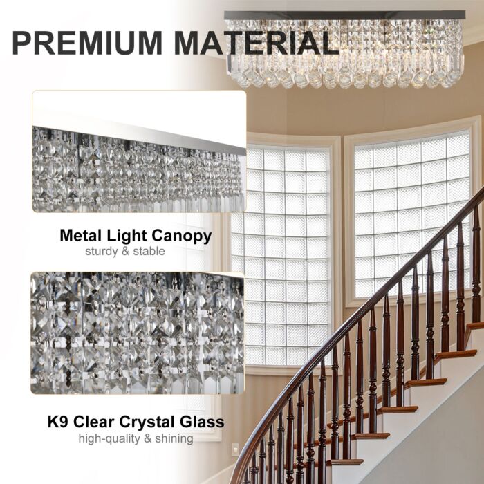Homcom Modern Crystal Ceiling Light Square Crystal Chandelier, Hall, E14 Base, Silver, 80 X 25 X 23cm