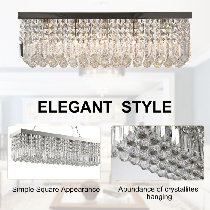 Homcom Modern Crystal Ceiling Light Square Crystal Chandelier, Hall, E14 Base, Silver, 80 X 25 X 23cm