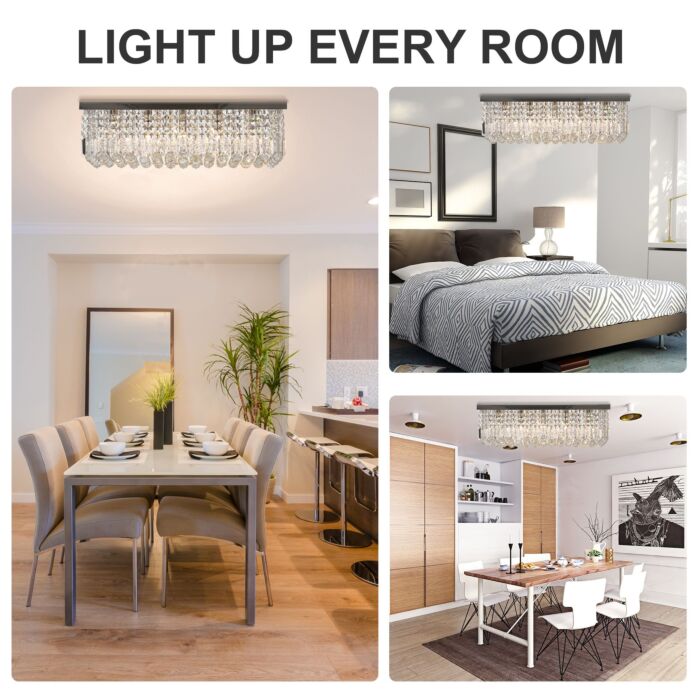 Homcom Modern Crystal Ceiling Light Square Crystal Chandelier, Hall, E14 Base, Silver, 80 X 25 X 23cm
