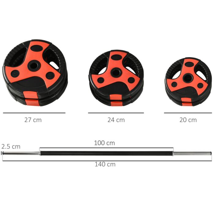 Sportnow 20kg Barbell Weights Set, Adjustable Weight Set, Free Body Pump Bar And Weights