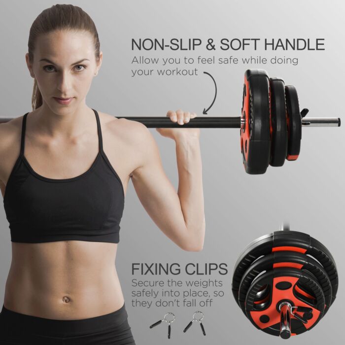 Sportnow 20kg Barbell Weights Set, Adjustable Weight Set, Free Body Pump Bar And Weights