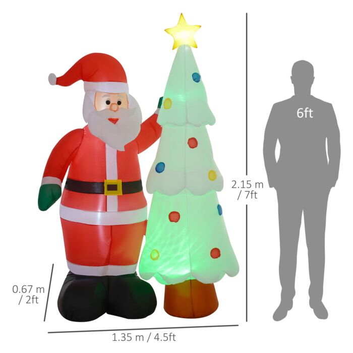 Homcom 7ft Christmas Inflatable Decoration Santa Claus And Christmas Tree With Rotating Magic Ball Light, Blow-up Outdoor Led Yard Display For Lawn Garden Party