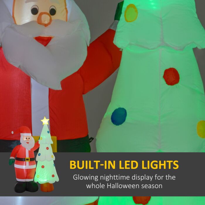 Homcom 7ft Christmas Inflatable Decoration Santa Claus And Christmas Tree With Rotating Magic Ball Light, Blow-up Outdoor Led Yard Display For Lawn Garden Party