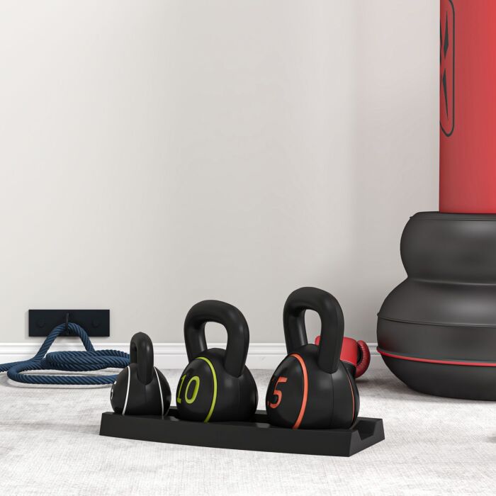 Sportnow Set 3 Kettlebell Set Weights With Storage Stand For Home Gym Weight Lifting Training, 5lbs, 10lbs, 15lbs