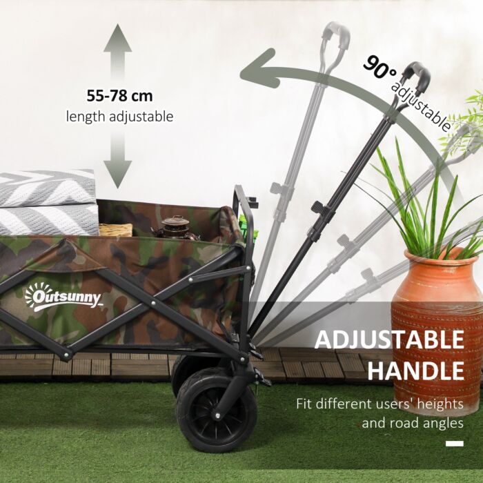 Outsunny Folding Garden Trolley, Outdoor Wagon Cart With Carry Bag, For Beach, Camping, Festival, 100kg Capacity, Camouflage