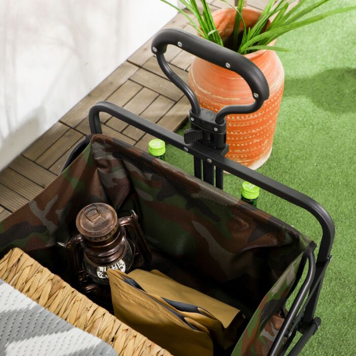 Outsunny Folding Garden Trolley, Outdoor Wagon Cart With Carry Bag, For Beach, Camping, Festival, 100kg Capacity, Camouflage