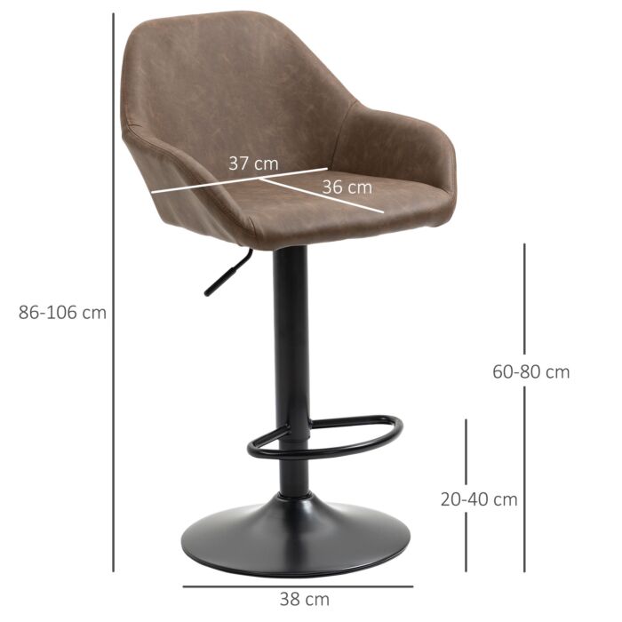 Homcom Adjustable Bar Stools Set Of 2, Swivel Barstools With Footrest And Backrest, Pu Leather Steel Base Dark Brown