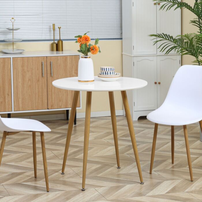 Homcom Modern Dining Table For 2 People, Round Kitchen Table, With Matte Top And Metal Legs, Dining Room Living Room, White