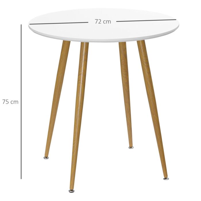 Homcom Modern Dining Table For 2 People, Round Kitchen Table, With Matte Top And Metal Legs, Dining Room Living Room, White