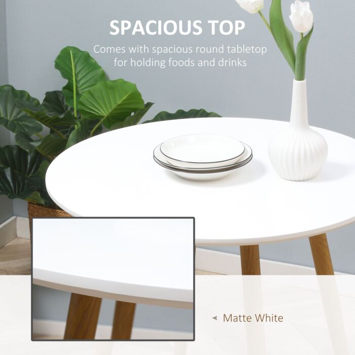 Homcom Modern Dining Table For 2 People, Round Kitchen Table, With Matte Top And Metal Legs, Dining Room Living Room, White