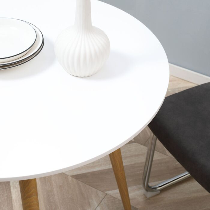 Homcom Modern Dining Table For 2 People, Round Kitchen Table, With Matte Top And Metal Legs, Dining Room Living Room, White
