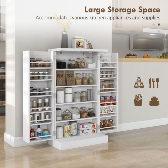 Homcom Freestanding Multi-storage Kitchen Cupboard With Adjustable Shelves White