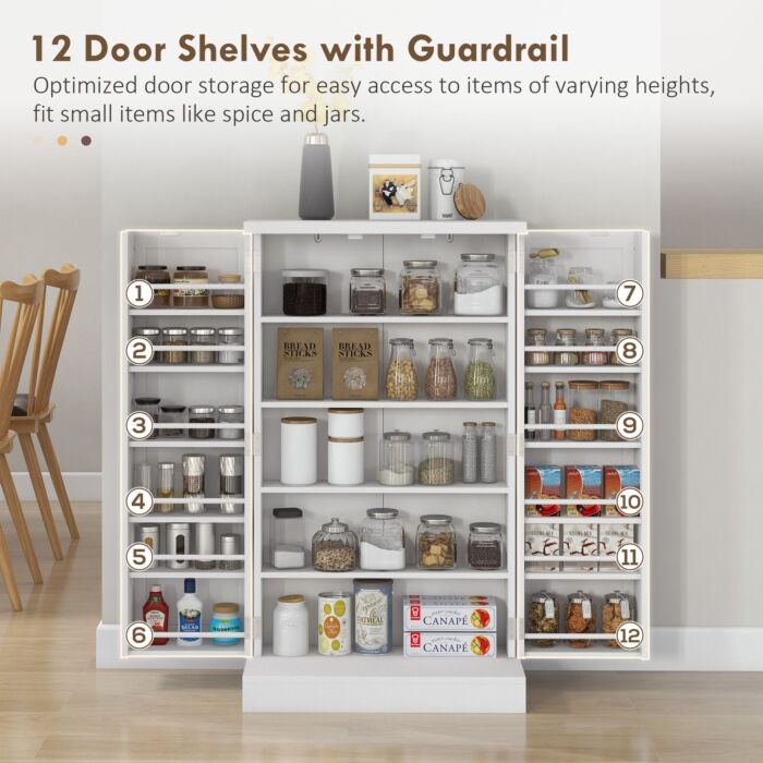 Homcom Freestanding Multi-storage Kitchen Cupboard With Adjustable Shelves White