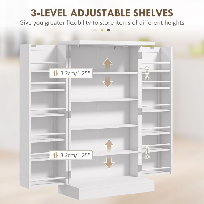 Homcom Freestanding Multi-storage Kitchen Cupboard With Adjustable Shelves White
