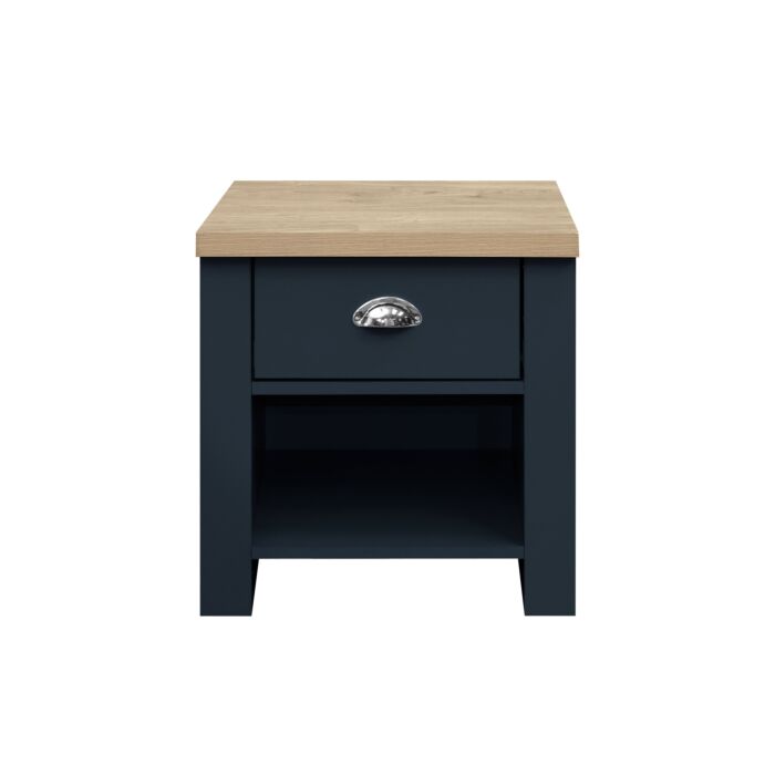 Highgate 1 Drawer Lamp Table Navy Blue & Oak