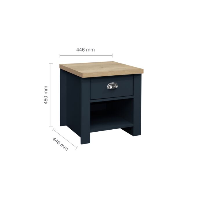 Highgate 1 Drawer Lamp Table Navy Blue & Oak