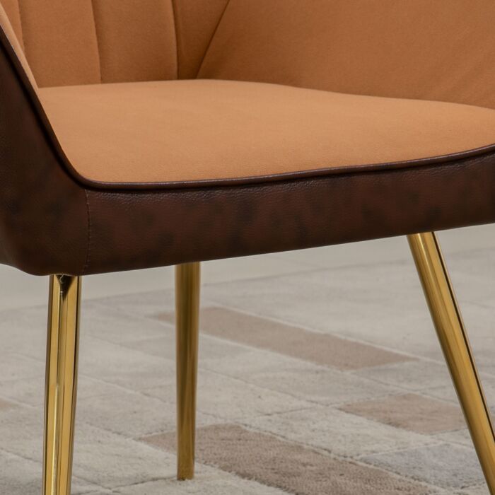 Homcom Modern Velvet Armchairs With Gold Steel Legs, Upholstered Accent Chairs For Living Room And Bedroom, Light Brown
