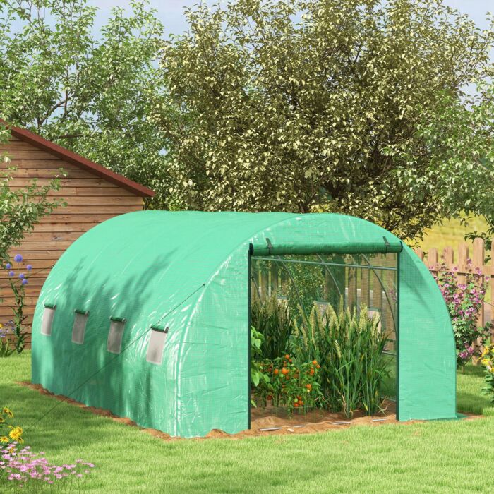 Outsunny Sprinkler System Polytunnel Greenhouse, 4 X 3(m), Green