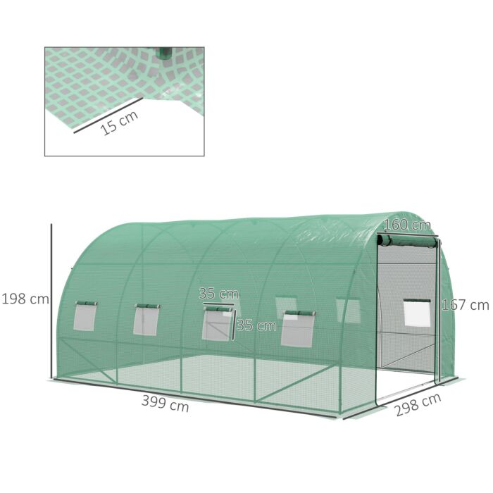 Outsunny Sprinkler System Polytunnel Greenhouse, 4 X 3(m), Green