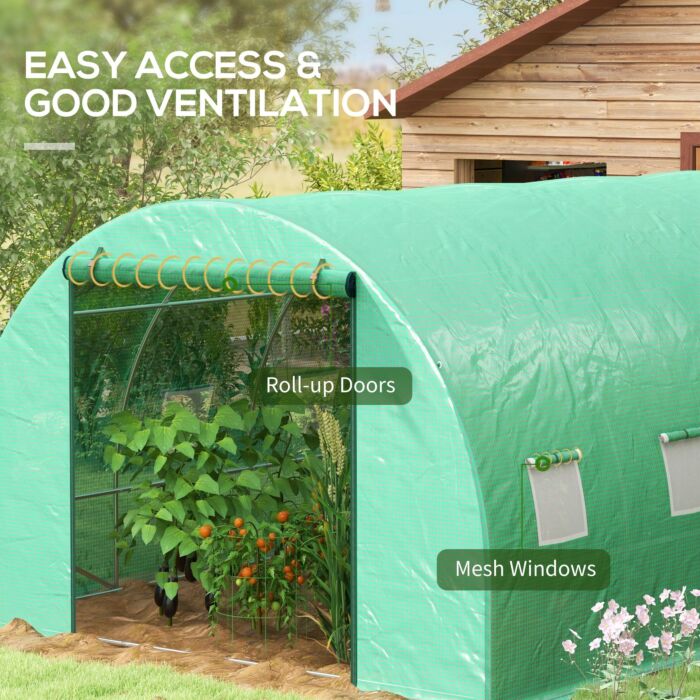 Outsunny Sprinkler System Polytunnel Greenhouse, 4 X 3(m), Green