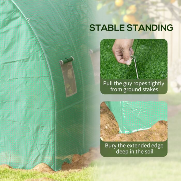 Outsunny Sprinkler System Polytunnel Greenhouse, 4 X 3(m), Green