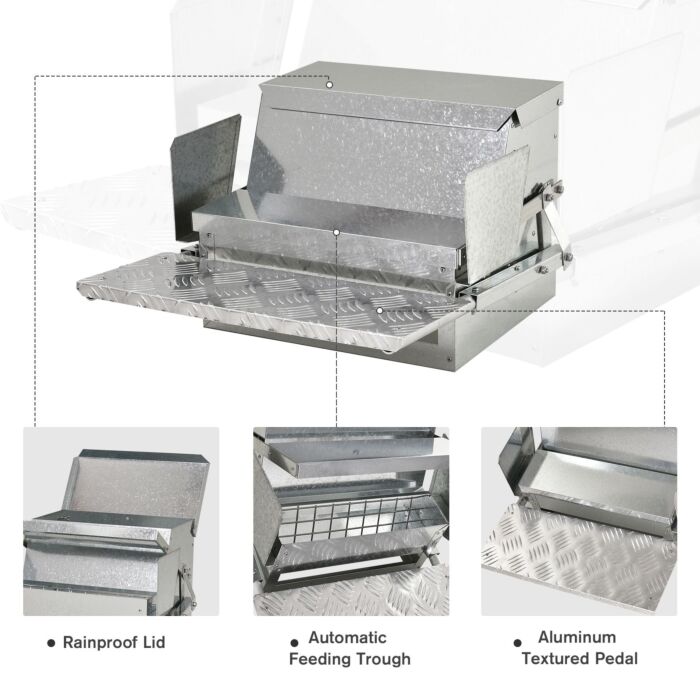 Pawhut 11.5kg Capacity Automatic Chicken Poultry Feeder With A Galvanized Steel And Aluminium Build, Weatherproof Design