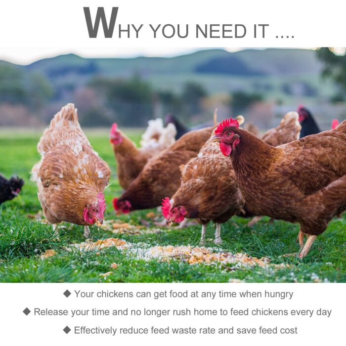 Pawhut 11.5kg Capacity Automatic Chicken Poultry Feeder With A Galvanized Steel And Aluminium Build, Weatherproof Design