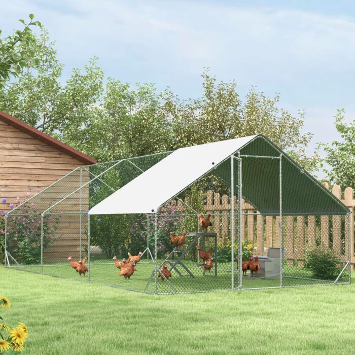 Pawhut 11.5kg Capacity Automatic Chicken Poultry Feeder With A Galvanized Steel And Aluminium Build, Weatherproof Design