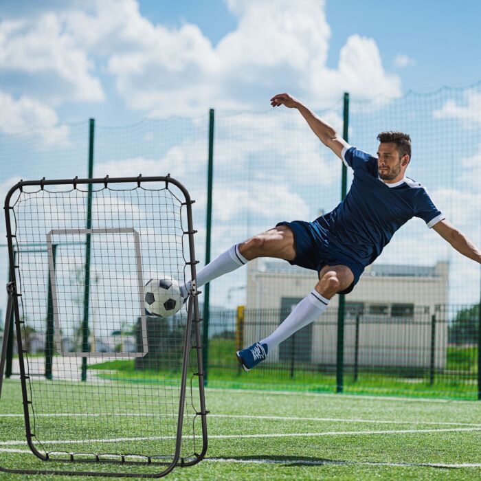 Homcom Foldable Football Rebounder Net, Football Goal Training Aid Soccer Kickback Target Zone Goal Play Adjustable Angles For Kids & Adult Black