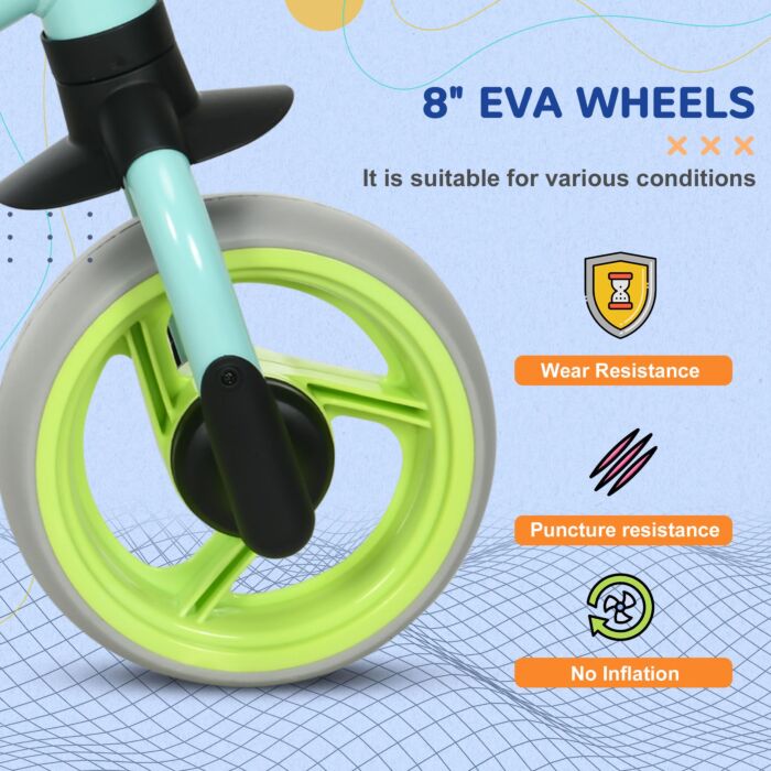 Aiyaplay 8" Balance Bike, Lightweight Training Bike For Children, With Adjustable Seat, Eva Wheels, Easy Installation - Green