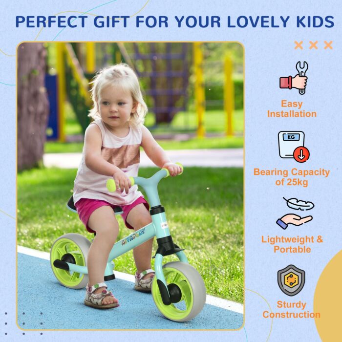 Aiyaplay 8" Balance Bike, Lightweight Training Bike For Children, With Adjustable Seat, Eva Wheels, Easy Installation - Green