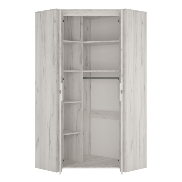 Angel Corner Fitted Wardrobe In White Craft Oak