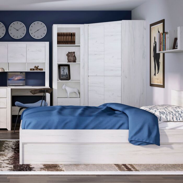 Angel Corner Fitted Wardrobe In White Craft Oak