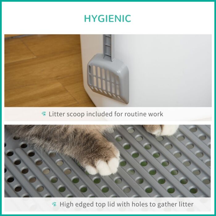 Pawhut Cat Litter Box Pet Toilet Enclosed Kitten Pan W/ Front Entrance Top Exit Scoop, White