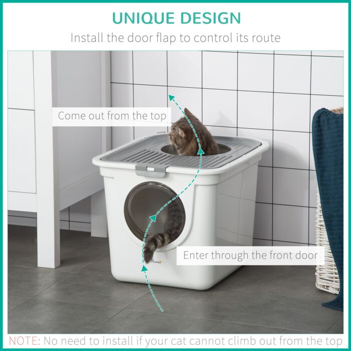 Pawhut Cat Litter Box Pet Toilet Enclosed Kitten Pan W/ Front Entrance Top Exit Scoop, White