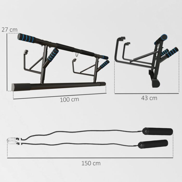 Sportnow Pull-up Bar Doorway, No Drilling Chin-up Bar Push Up Stand With Resistance Bands And Padded Handles For Home Gym Exercise, Blue