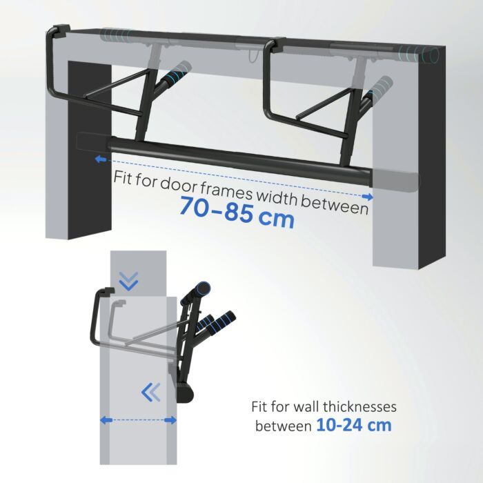 Sportnow Pull-up Bar Doorway, No Drilling Chin-up Bar Push Up Stand With Resistance Bands And Padded Handles For Home Gym Exercise, Blue