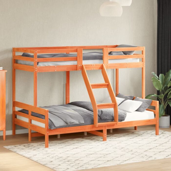 Vidaxl Bunk Bed 90x200/120x200 Cm Wax Brown Solid Wood Pine