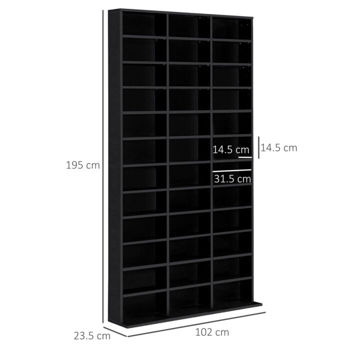 Homcom Cd / Dvd Storage Shelf Storage Unit For 1116 Cds Height-adjustable Compartments 102 X 24 X 195 Cm Black