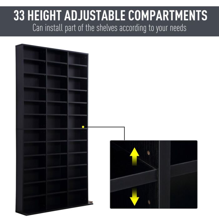 Homcom Cd / Dvd Storage Shelf Storage Unit For 1116 Cds Height-adjustable Compartments 102 X 24 X 195 Cm Black