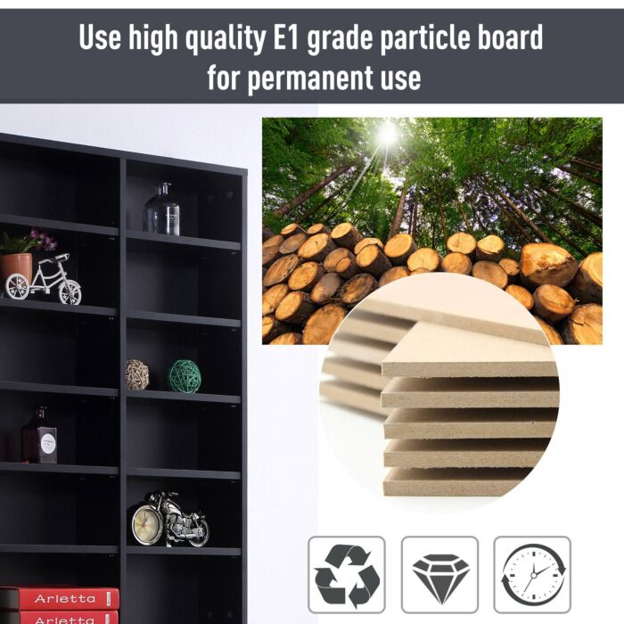 Homcom Cd / Dvd Storage Shelf Storage Unit For 1116 Cds Height-adjustable Compartments 102 X 24 X 195 Cm Black