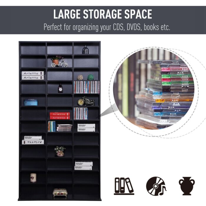 Homcom Cd / Dvd Storage Shelf Storage Unit For 1116 Cds Height-adjustable Compartments 102 X 24 X 195 Cm Black