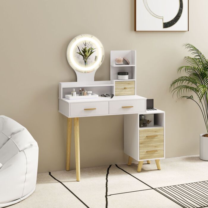 Homcom Elegant Dressing Table, With Storage - White