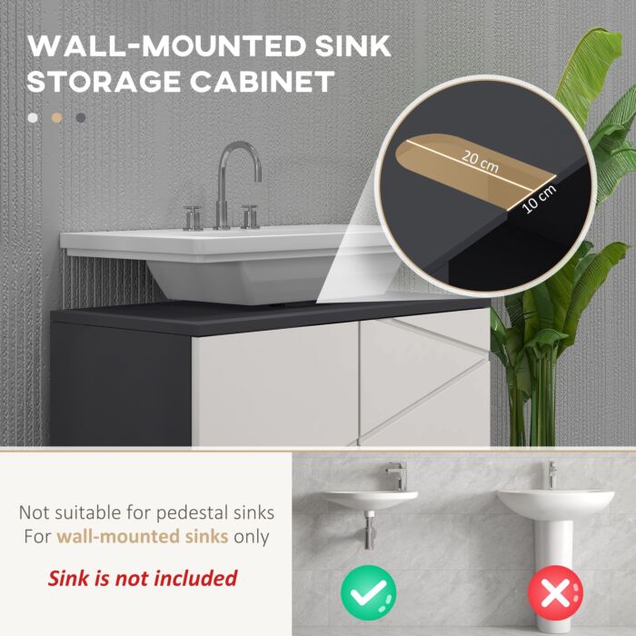 Kleankin Under Sink Cabinet, Bathroom Vanity Unit, Floor Basin Storage Cupboard With Double Doors And Shelf, 60 X 30 X 60 Cm, Light Grey