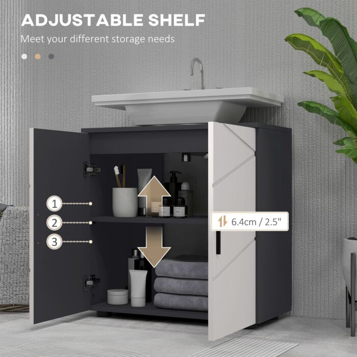 Kleankin Under Sink Cabinet, Bathroom Vanity Unit, Floor Basin Storage Cupboard With Double Doors And Shelf, 60 X 30 X 60 Cm, Light Grey