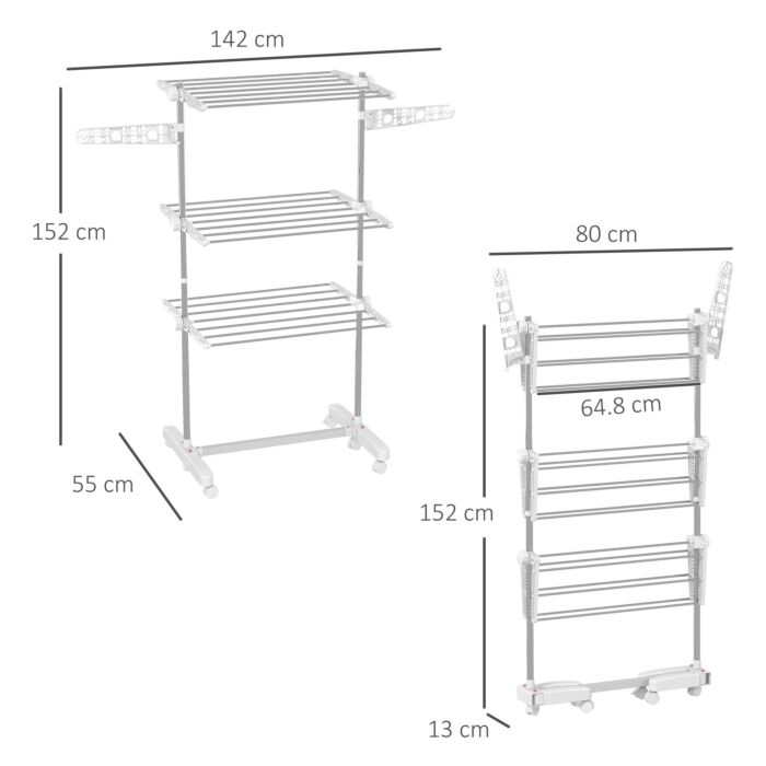 Homcom 3 Layers Folding Cloth Hanger Stand-white/silver
