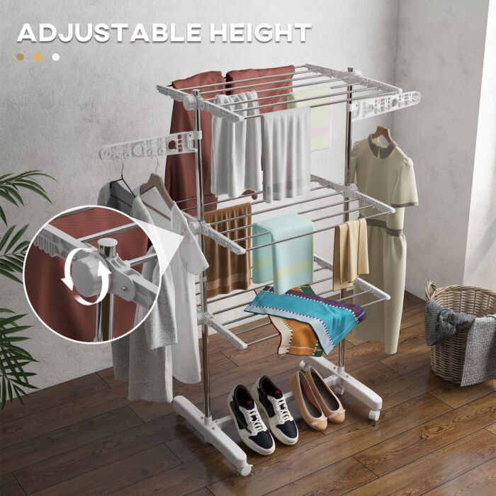 Homcom 3 Layers Folding Cloth Hanger Stand-white/silver