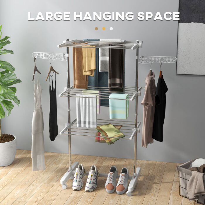 Homcom 3 Layers Folding Cloth Hanger Stand-white/silver