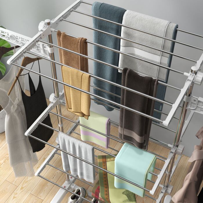 Homcom 3 Layers Folding Cloth Hanger Stand-white/silver