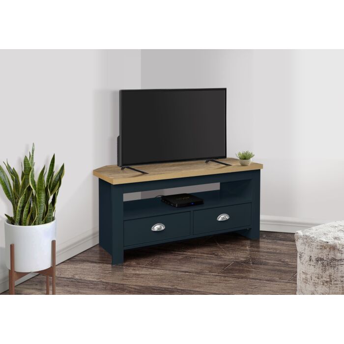 Highgate Corner Tv Unit Navy Blue & Oak
